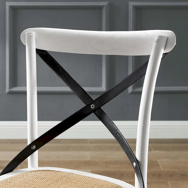 Cross-Back Dining Chair with Rattan Seat