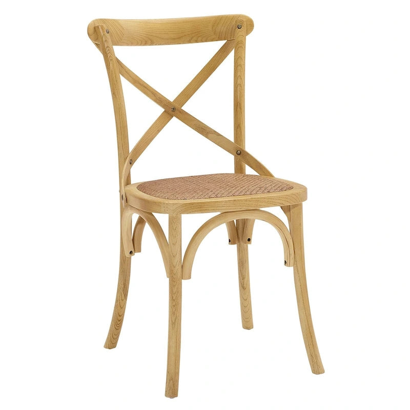 Cross-Back Dining Chair with Rattan Seat