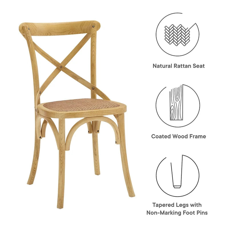 Cross-Back Dining Chair with Rattan Seat