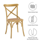 Cross-Back Dining Chair with Rattan Seat