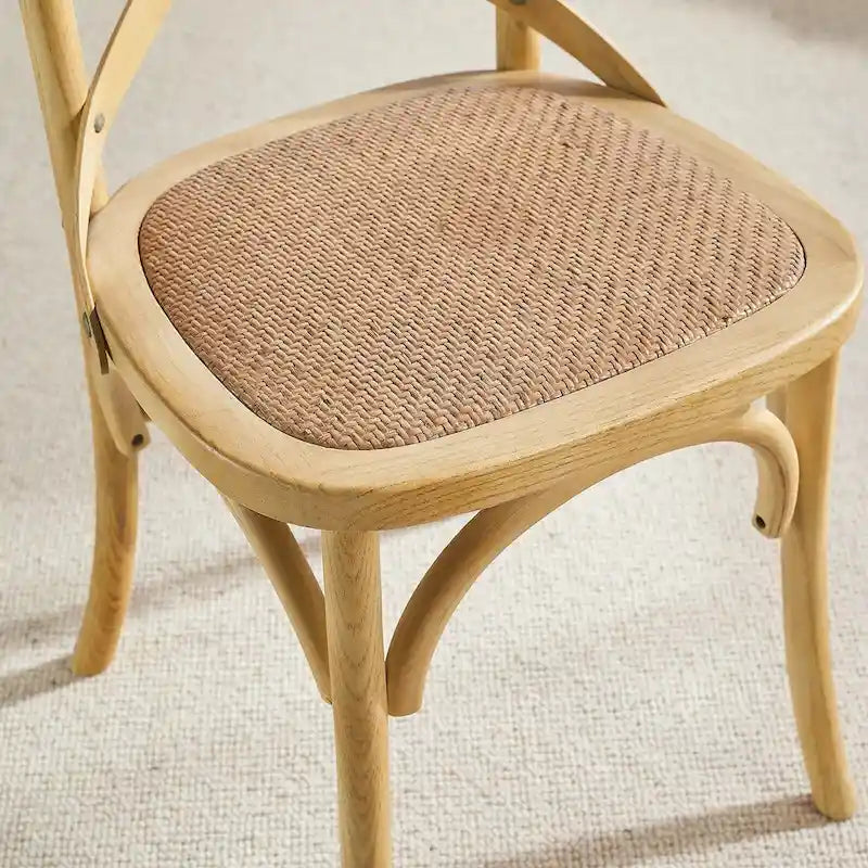 Cross-Back Dining Chair with Rattan Seat