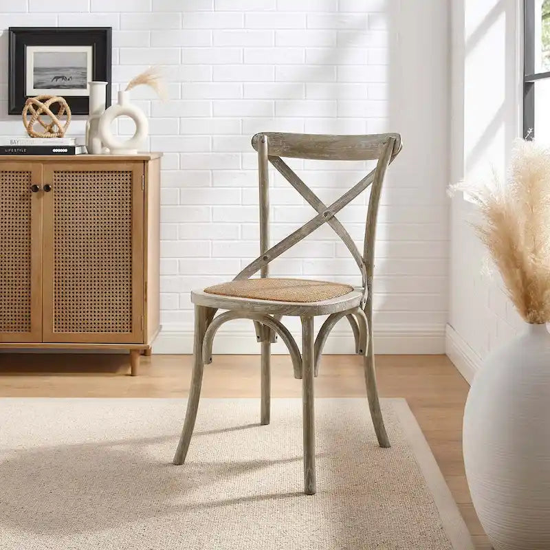 Cross-Back Dining Chair with Rattan Seat