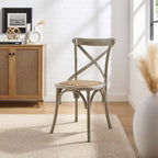Cross-Back Dining Chair with Rattan Seat