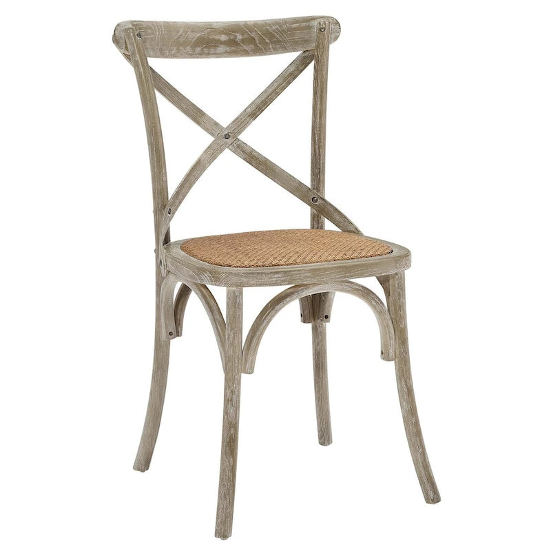 Cross-Back Dining Chair with Rattan Seat