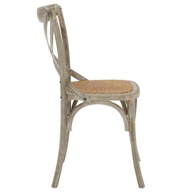 Cross-Back Dining Chair with Rattan Seat
