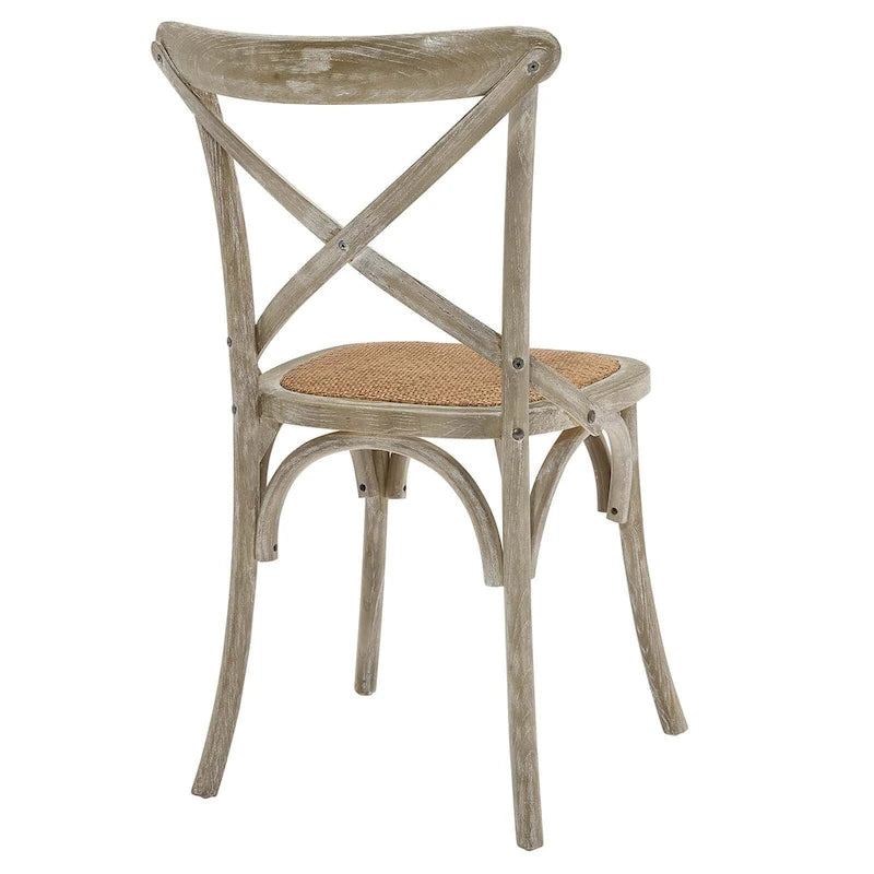 Cross-Back Dining Chair with Rattan Seat