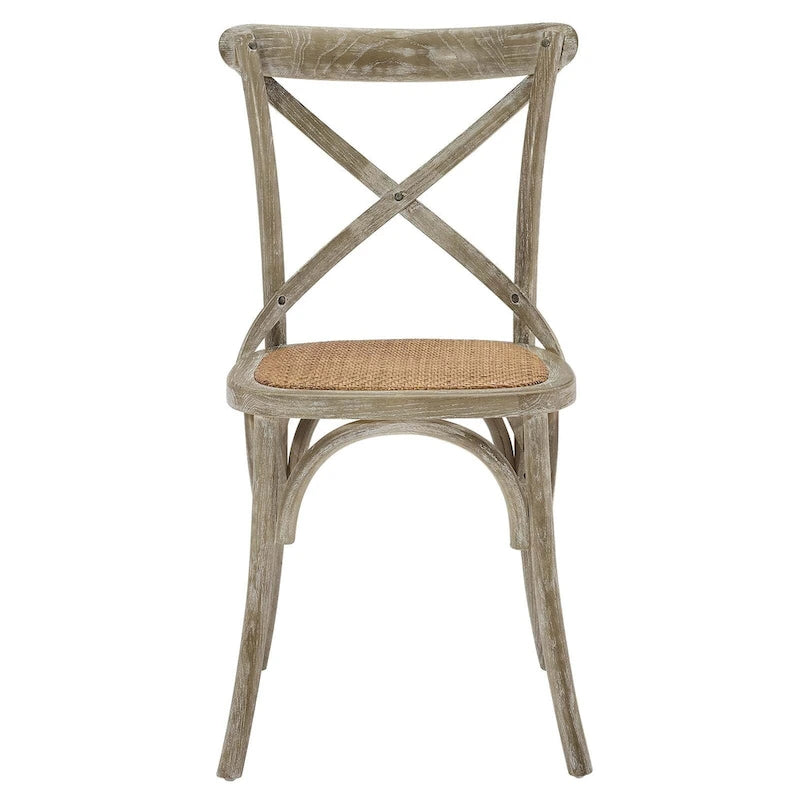 Cross-Back Dining Chair with Rattan Seat
