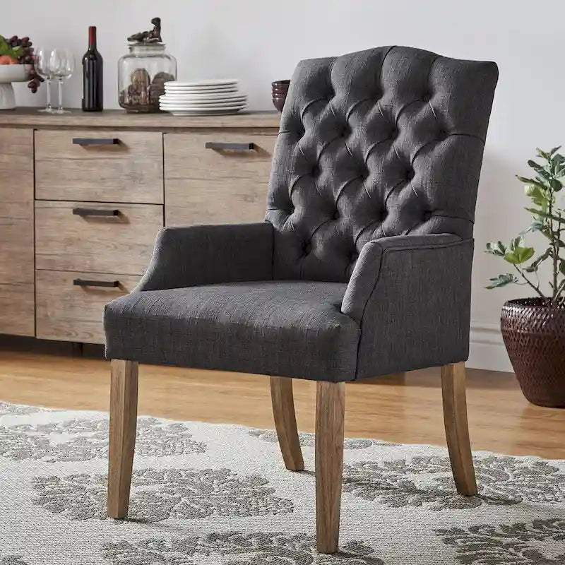 Tufted Upholstered Dining Arm Chair