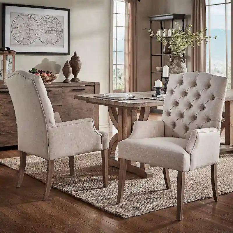 Tufted Upholstered Dining Arm Chair
