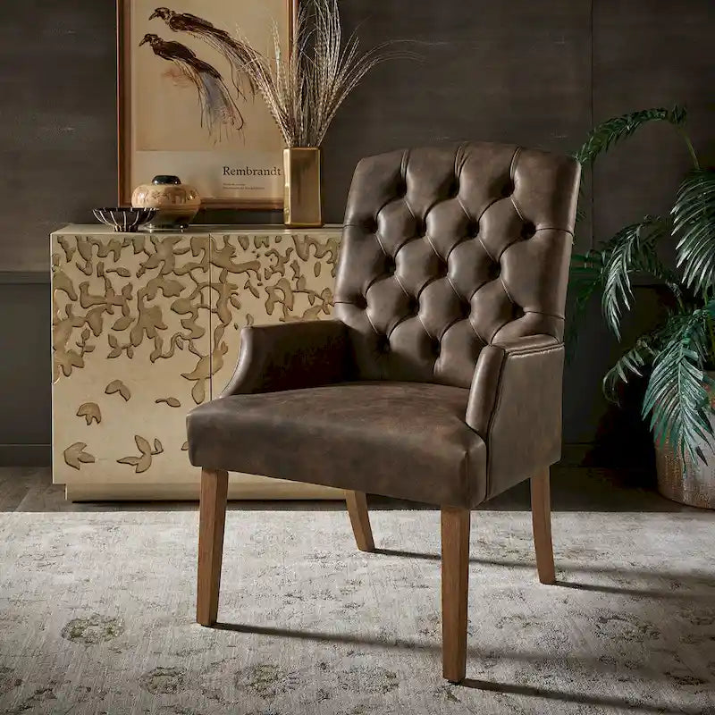 Tufted Upholstered Dining Arm Chair