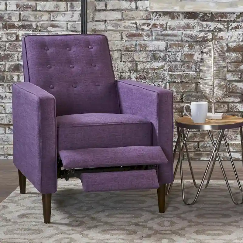Tapicerowany fotel rozkładany w stylu mid-century z pikowaniem guzikowym