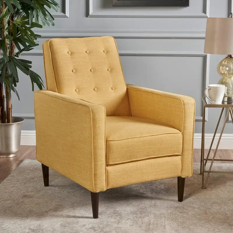 Tapicerowany fotel rozkładany w stylu mid-century z pikowaniem guzikowym