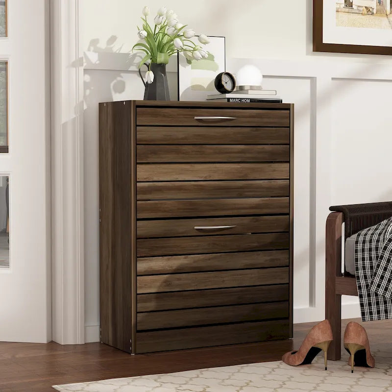 Two-Drawer Shoe Cabinet with Fold-Out Storage