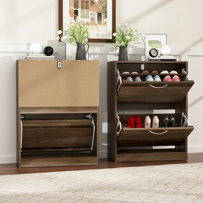 Meuble à chaussures à deux tiroirs avec rangement escamotable