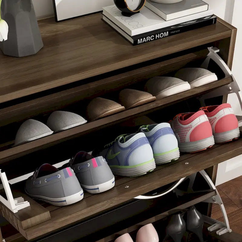 Meuble à chaussures à deux tiroirs avec rangement escamotable