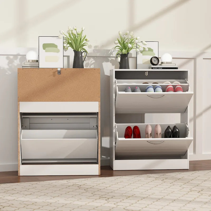 Meuble à chaussures à deux tiroirs avec rangement escamotable