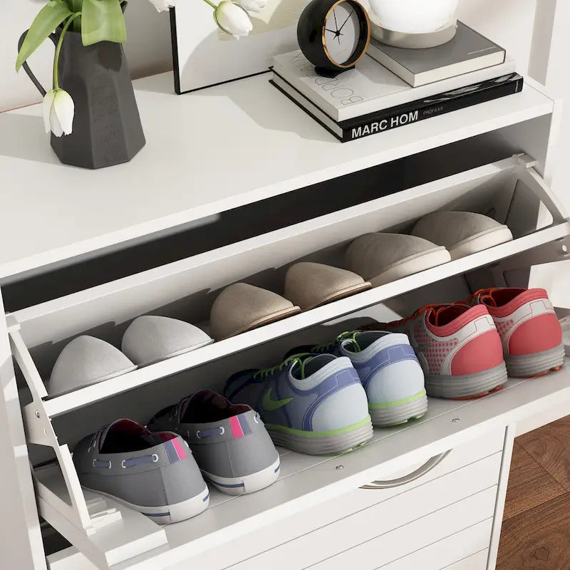Meuble à chaussures à deux tiroirs avec rangement escamotable