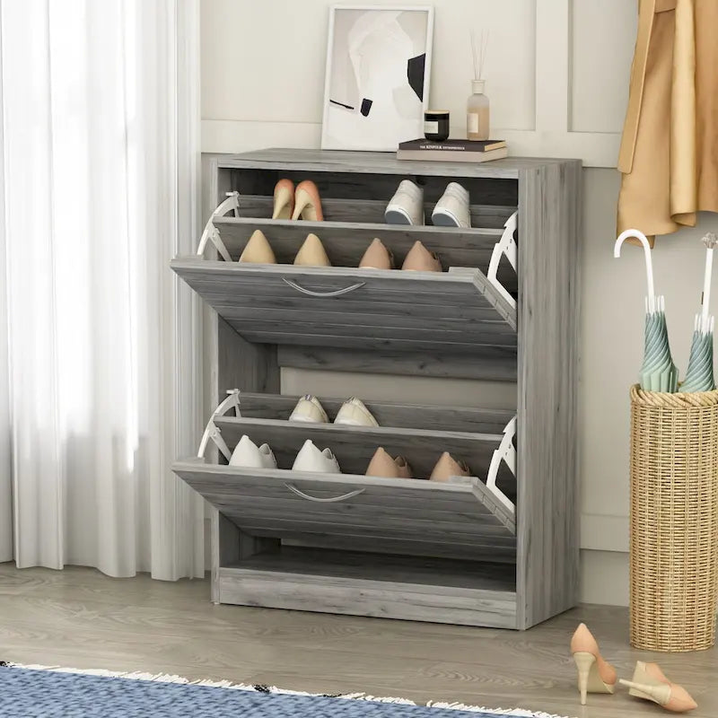 Meuble à chaussures à deux tiroirs avec rangement escamotable