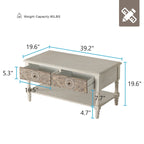 Table basse rectangulaire avec 2 tiroirs et étagère inférieure