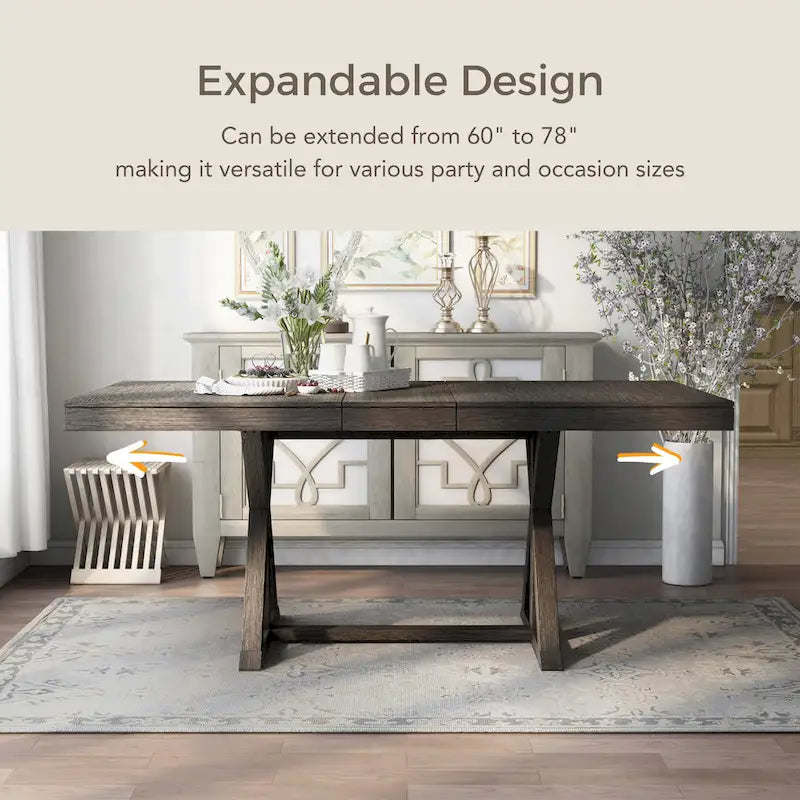 Grey Extendable Dining Table with Trestle Base