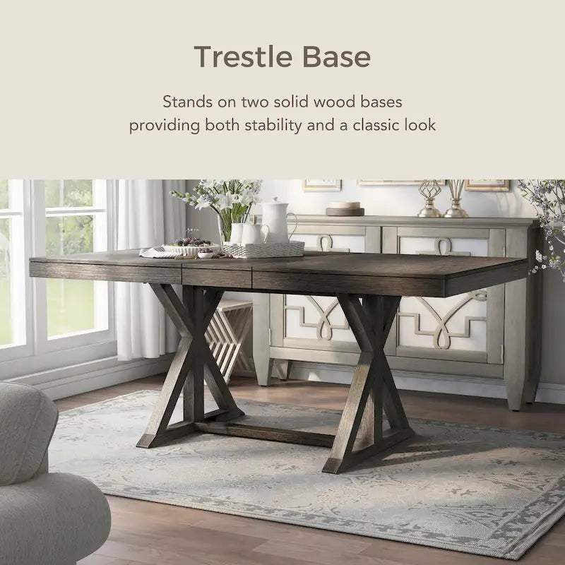 Grey Extendable Dining Table with Trestle Base