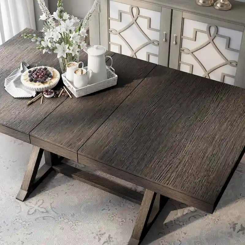 Grey Extendable Dining Table with Trestle Base