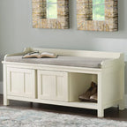 Lakeville White Metal/Wood Cushioned Storage Bench