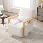 Boucle Upholstered Swivel Armchair with Pillow