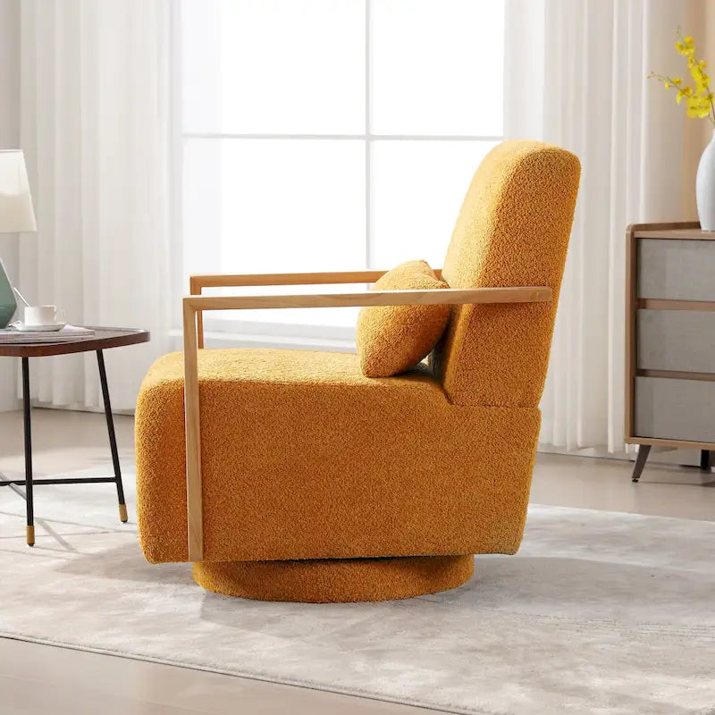 Boucle Upholstered Swivel Armchair with Pillow