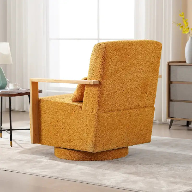 Boucle Upholstered Swivel Armchair with Pillow