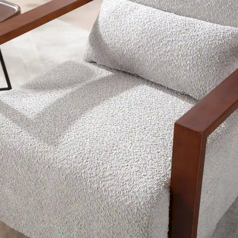 Boucle Upholstered Swivel Armchair with Pillow