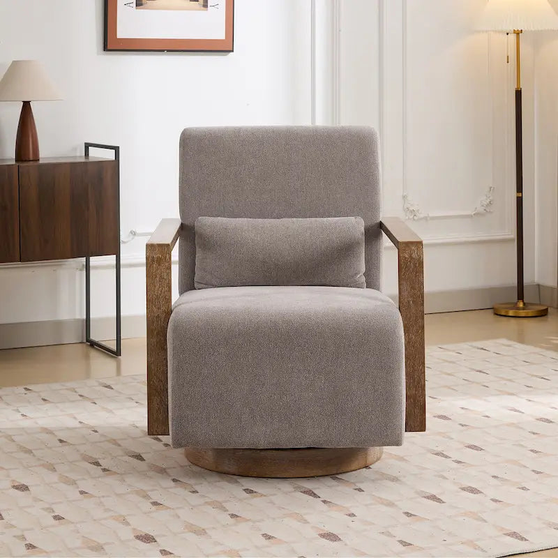 Boucle Upholstered Swivel Armchair with Pillow