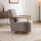Boucle Upholstered Swivel Armchair with Pillow