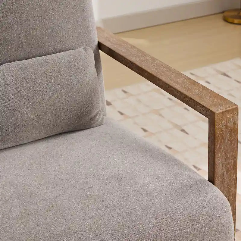 Boucle Upholstered Swivel Armchair with Pillow