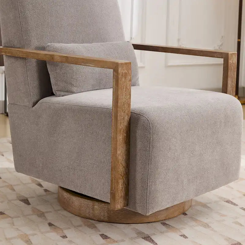 Boucle Upholstered Swivel Armchair with Pillow