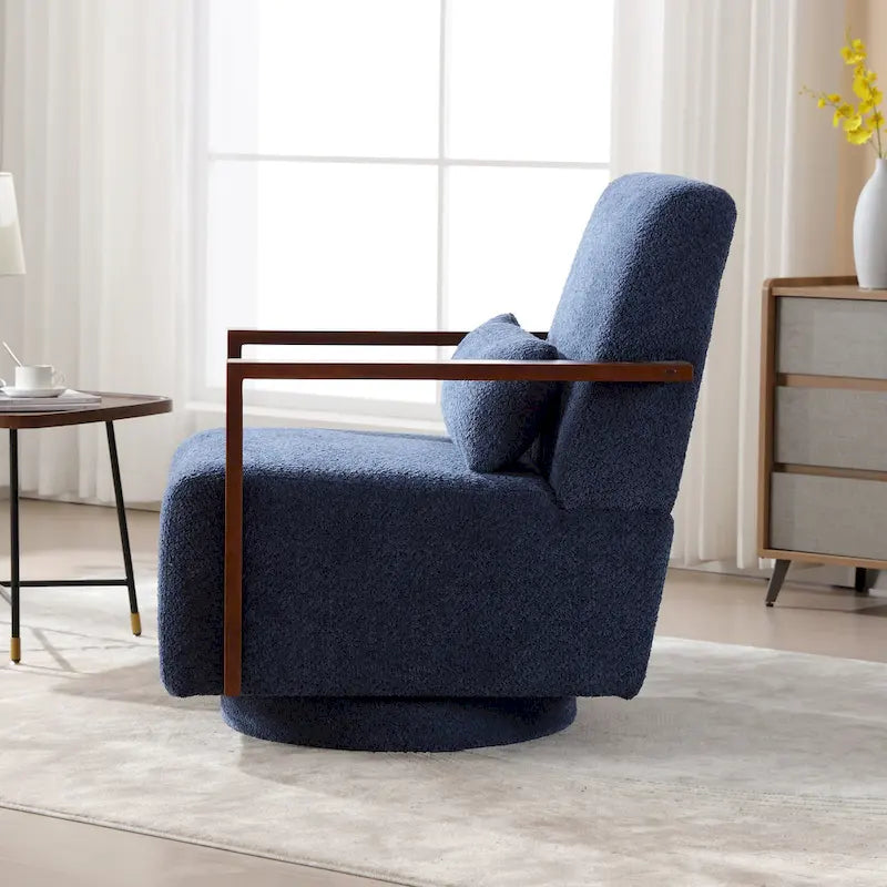 Boucle Upholstered Swivel Armchair with Pillow
