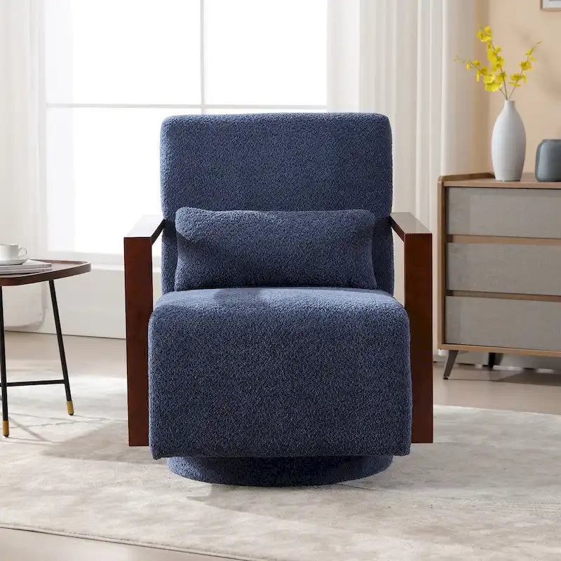 Boucle Upholstered Swivel Armchair with Pillow
