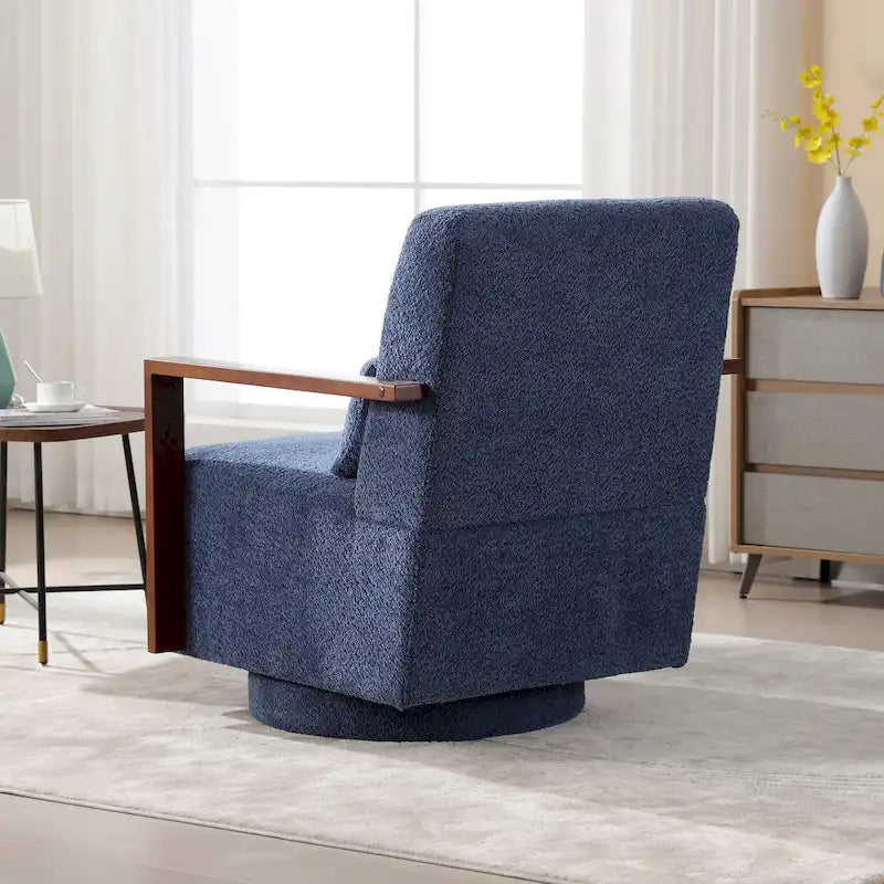 Boucle Upholstered Swivel Armchair with Pillow