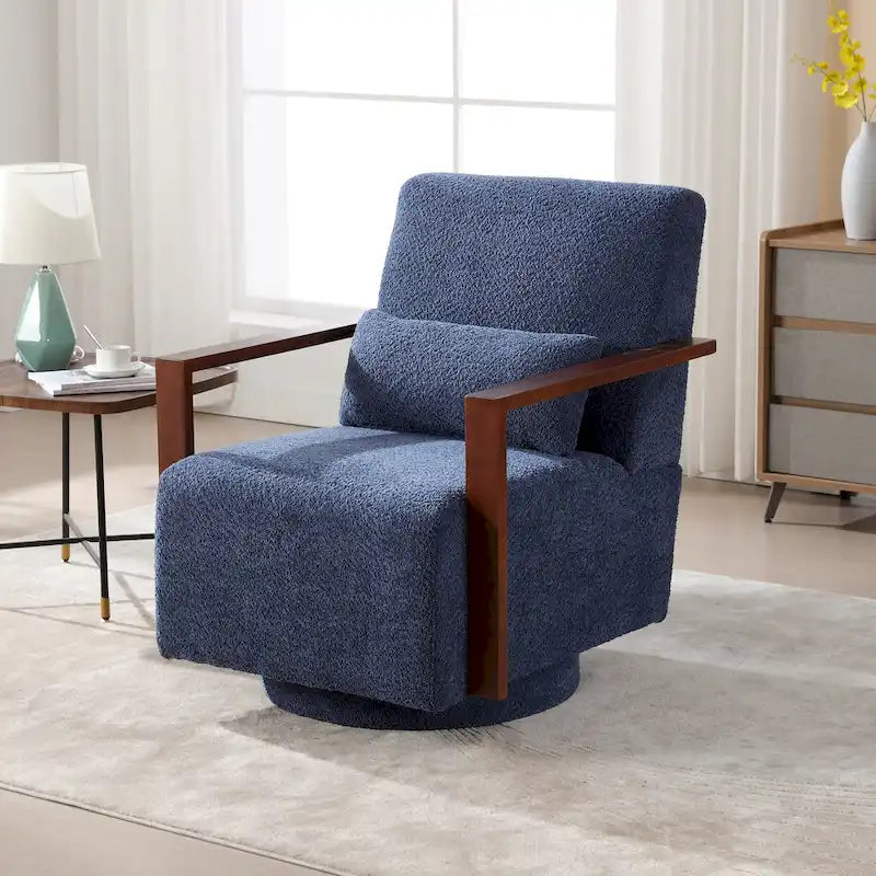 Boucle Upholstered Swivel Armchair with Pillow