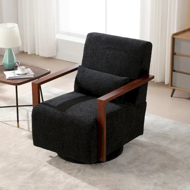 Boucle Upholstered Swivel Armchair with Pillow