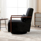 Boucle Upholstered Swivel Armchair with Pillow
