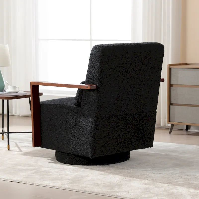 Boucle Upholstered Swivel Armchair with Pillow