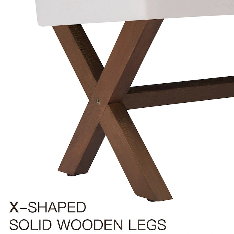 Gestoffeerde bank van 35 inch met houten poten in X-vorm