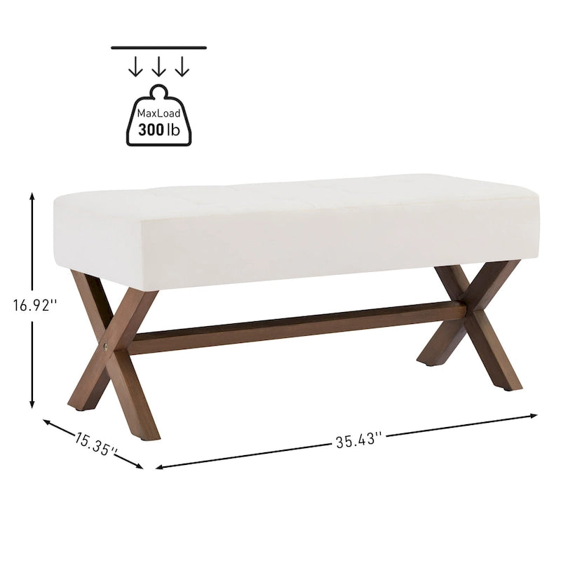 Gestoffeerde bank van 35 inch met houten poten in X-vorm