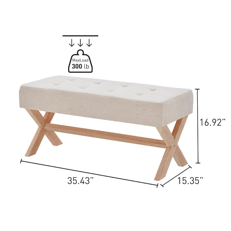 Gestoffeerde bank van 35 inch met houten poten in X-vorm