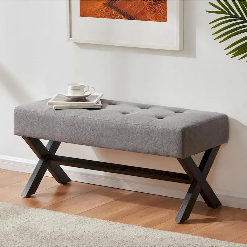 Gestoffeerde bank van 35 inch met houten poten in X-vorm