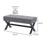 Gestoffeerde bank van 35 inch met houten poten in X-vorm
