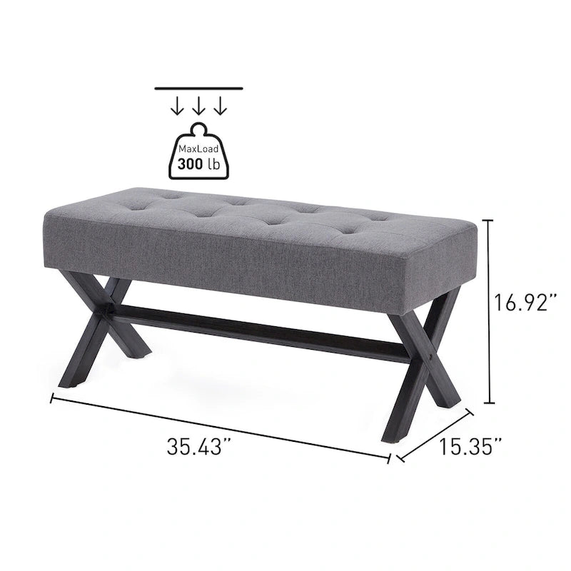 Gestoffeerde bank van 35 inch met houten poten in X-vorm