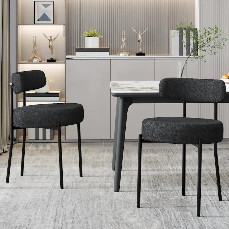 XINMICS Upholstered Boucle Dining Chairs with Black Metal Legs