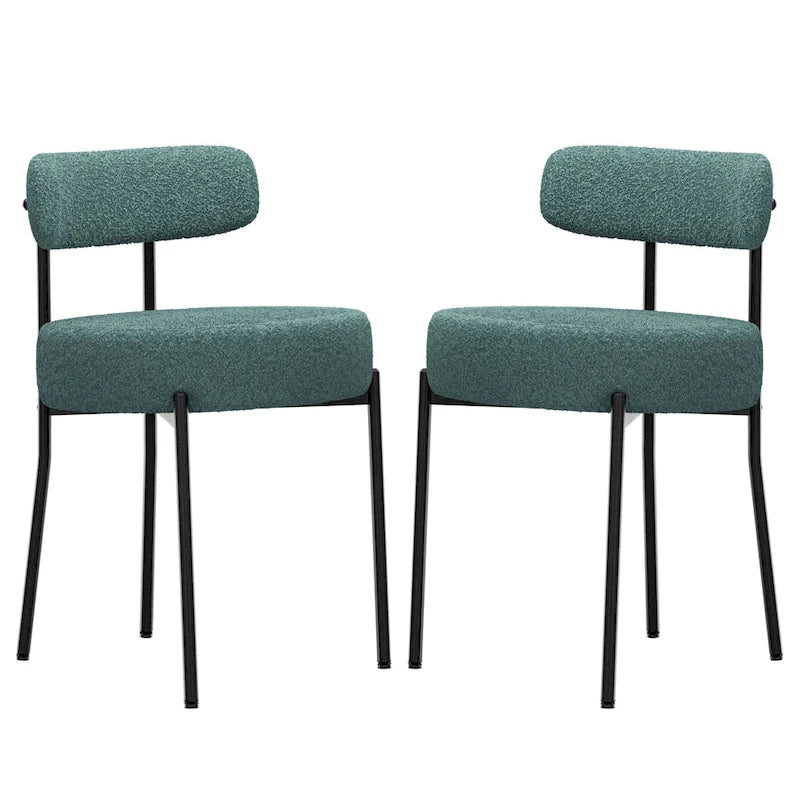 Boucle Upholstered Dining Chairs with Black Metal Legs